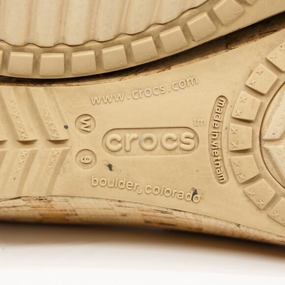 CROCS A-Leigh Leather Cork Slide Sandals Platform Wedge Caramel Tan Sz 9 - Picture 7 of 9